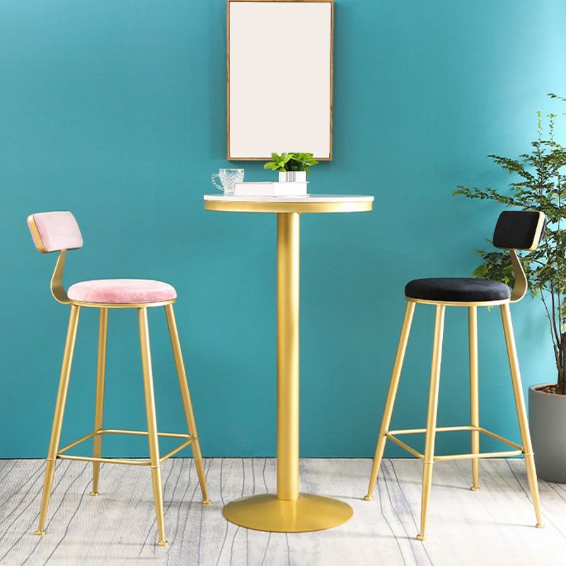 Metal Low Back Dining Stools Glam Armless Bar Stools with Gold Metal Base