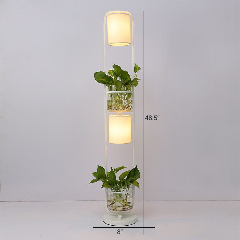 Cilindrische stof vloerlamp Modern 2 koppen staan vloerlicht met glazen plantenpot