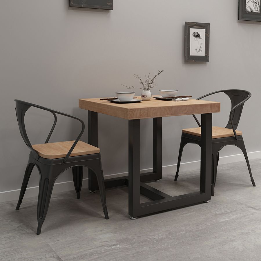 Industrial Style Solid Wood Dining Table Brown Square Table with Trestle Base for Dinning Room