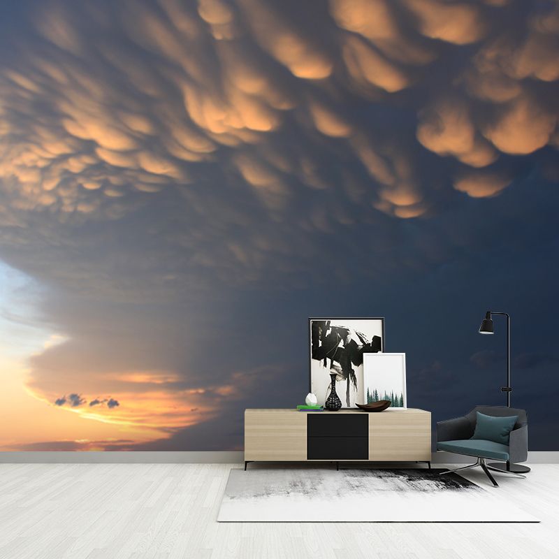 Giant Cloud Patterned Wall Mural Decal for Bedroom, Blue-Yellow, Customized Size