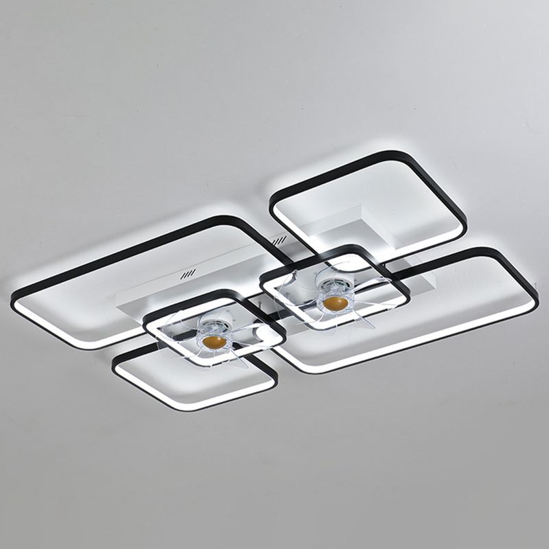 Fernbedienungssteuerung Rechteckige Deckenventilator Lampe zeitgenössische Acryl-Wohnzimmer-LED-LED-LED-Licht mit 7-Blatt