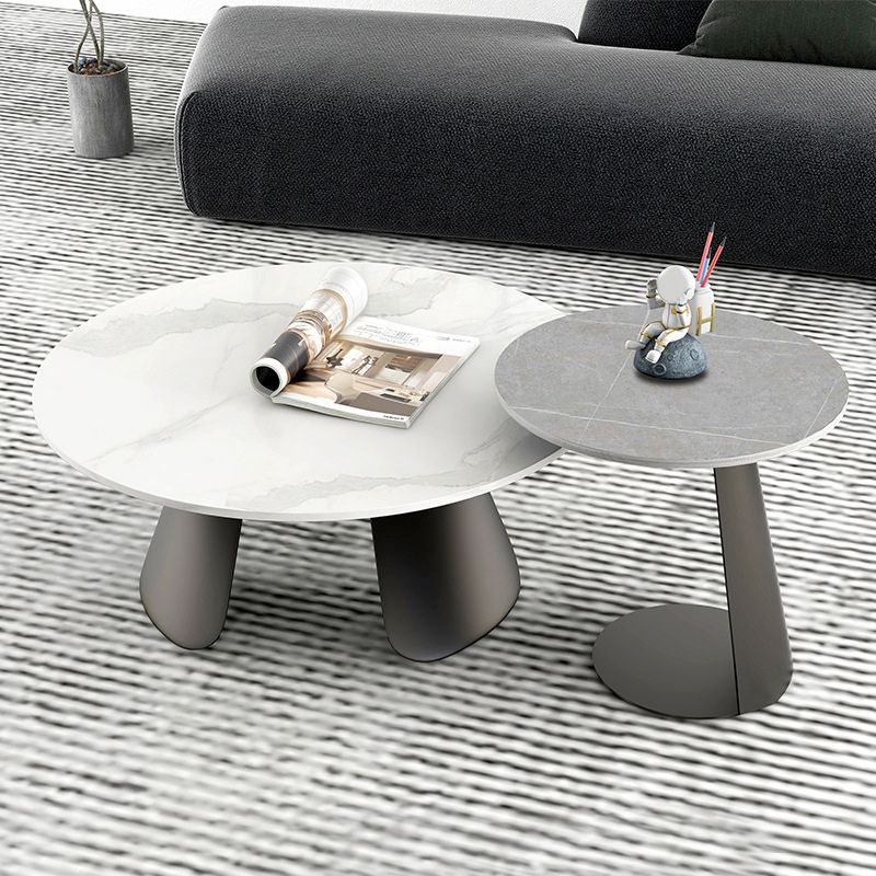 Slate Round Coffee Table Modern Metal Pedestal Cocktail Table