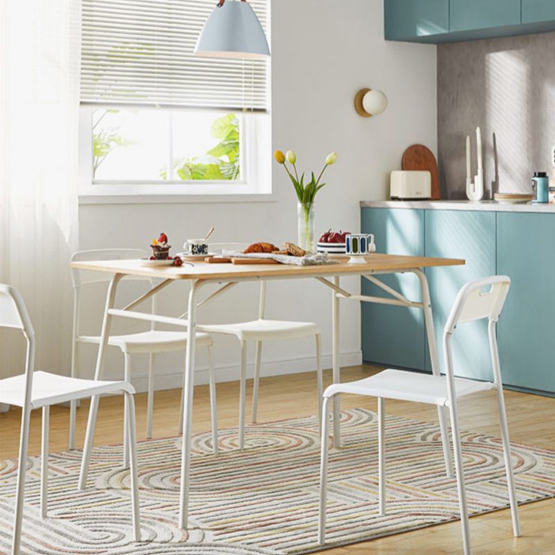 Contemporary Rectangular Wooden Dining Table with Steel Legs for 4 People