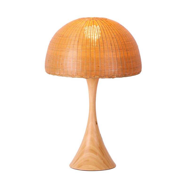 Lámpara de escritorio de madera de trompeta Asia 1 Bulbo Beige Task Iluminación con sombra de bambú del hemisferio