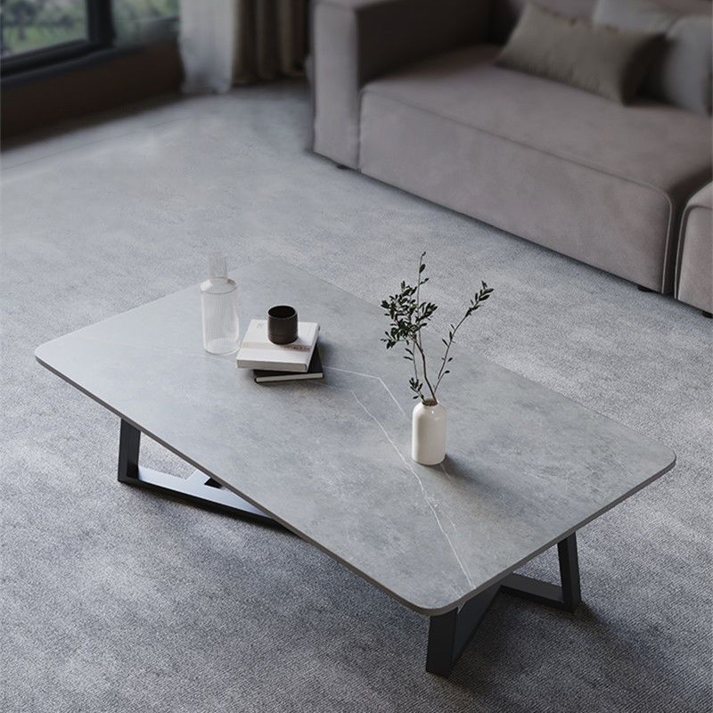 Glam Style Grey/black Gold/white Gold Rock Slate Top Coffee Table