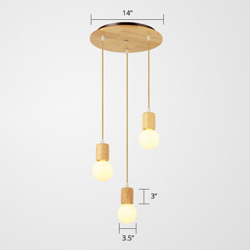 Houten kale lamp meerdere lamp hanger minimalistisch 3 koppen beige suspensie verlichting armatuur