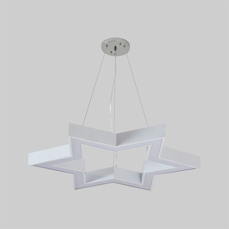 Macaroon Six-Pointed Star Pendant Lamp Acrylic Nursery Room LED Chandelier Lighting in White