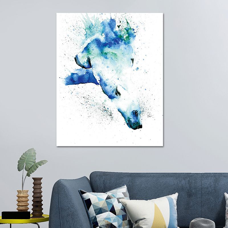 Blue Bear Canvas Wall Art Textured Surface Kids Style Bedroom Wall Decor on White