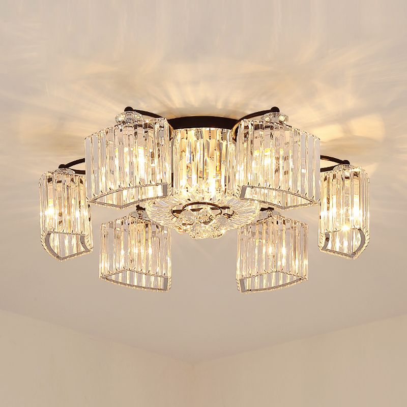 Contemporary Geometric Flush Light Fixture Crystal Flushmount Lighting in Black