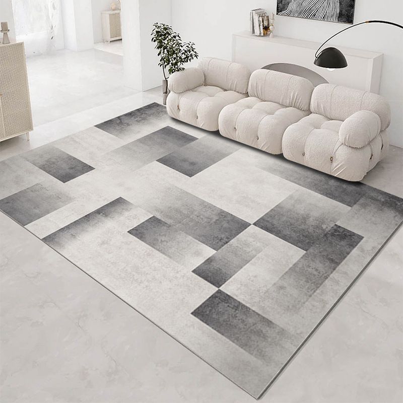 Grey Modern Carpet Geometric Patterns Polyester Washable Rug for Drawing Room