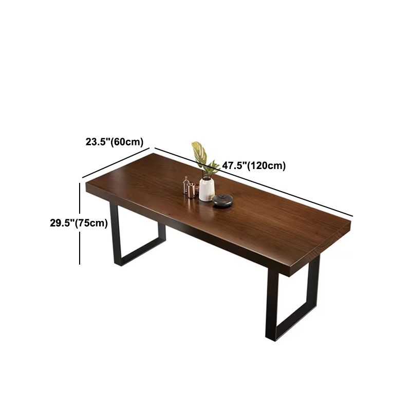 Brown Solid Wood Top Table Rectangle Black Iron Sled Base Dining Table