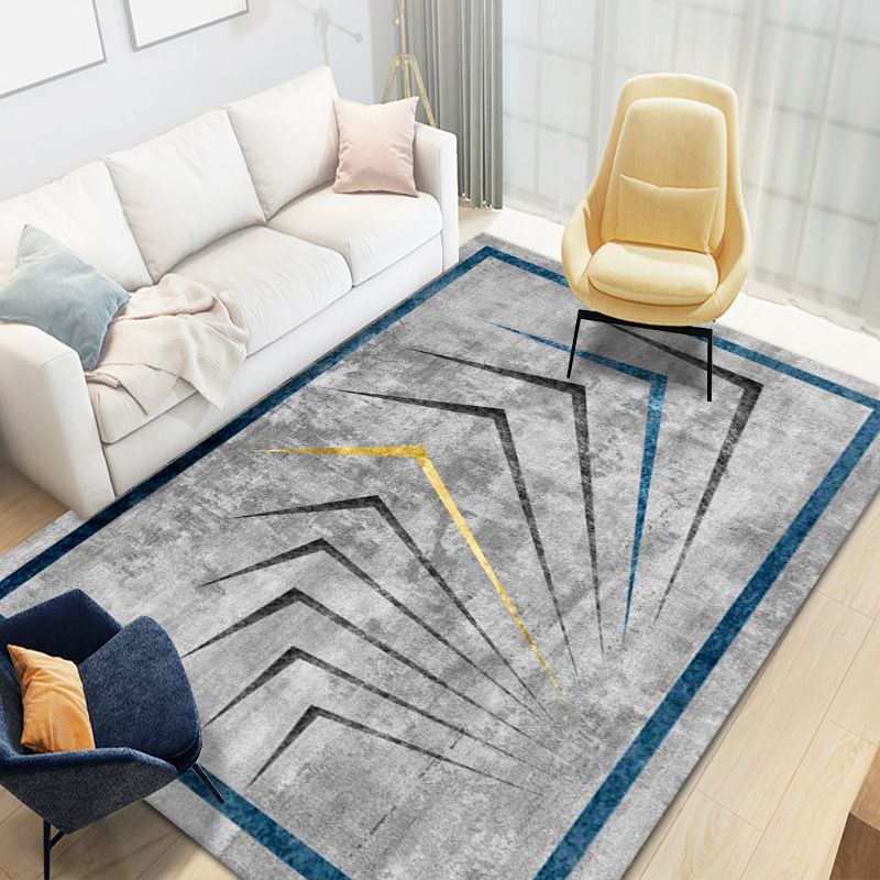 Modern Gray Rug Polyester Graphic Indoor Rug Washable Area Rug for Drawing Room