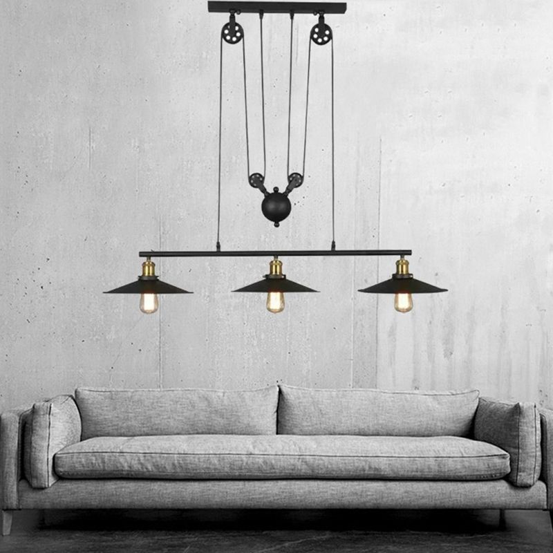 Metal 3 luces de la isla Polea de iluminación colgante colgante lineal vintage para comedor