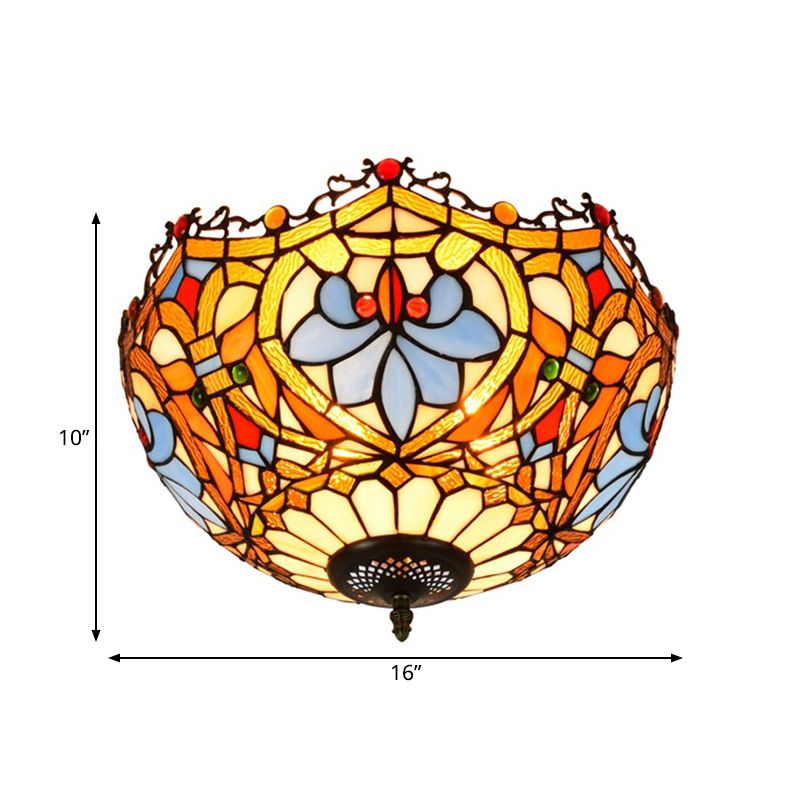 Hand Cut Glass Blue Ceiling Mount Scalloped 2/3 Lights Baroque Flush Mount Ceiling Light, 12"/16" Width