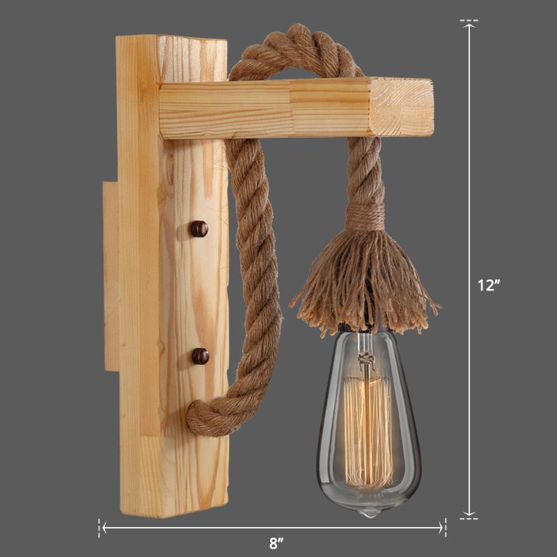 Madera de madera en forma de pared de la pared de la granja de la linterna 1 Bulbo de la pared del dormitorio con brazo de cuerda