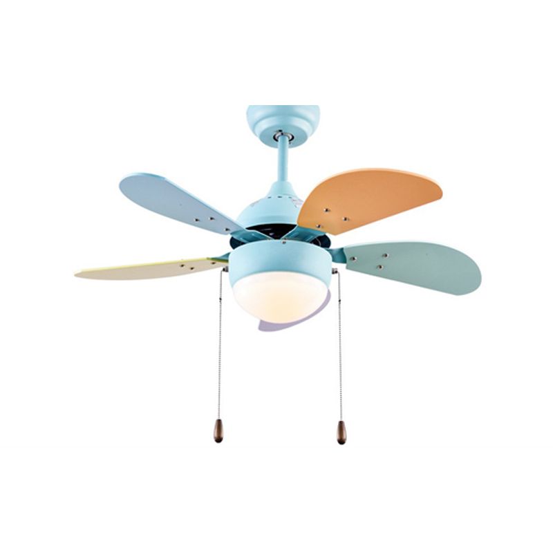 Colorful Pendant Fan Light Cartoon LED Semi Flush Mount Ceiling Lamp