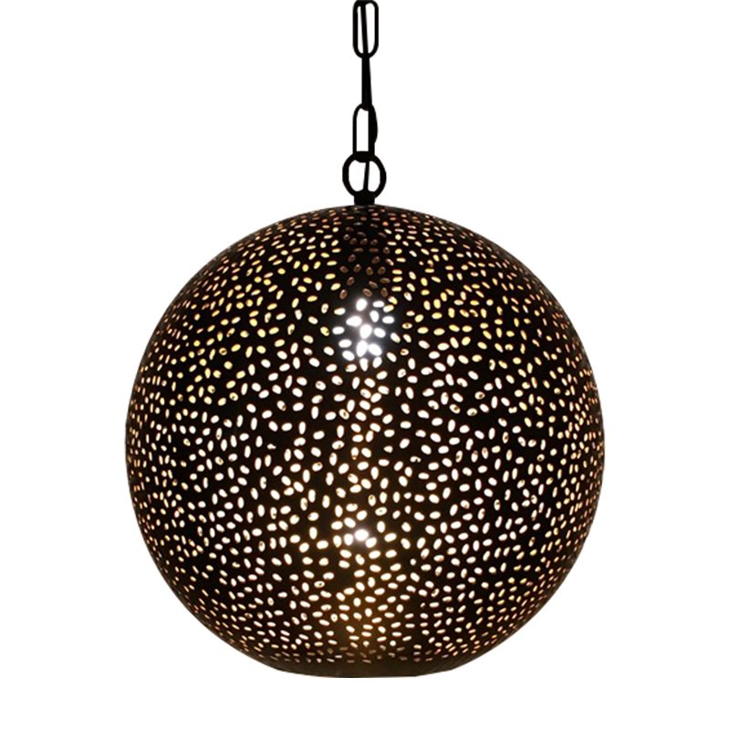 Black Ball Shade Pendant Art Deco Metallic 1-Bulb Restaurant Ceiling Light with Hollow Out Design