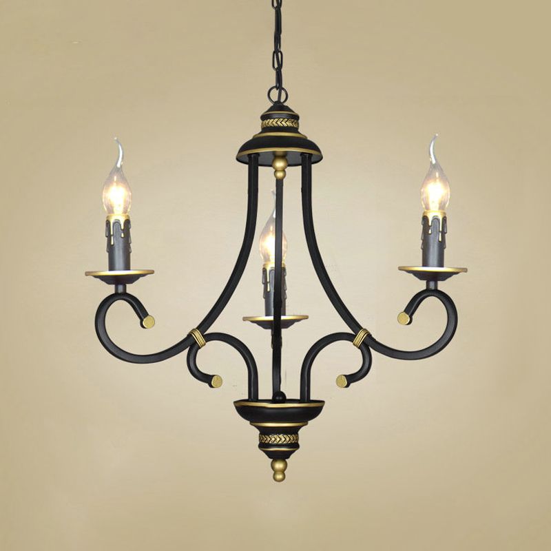 Black Candle Chandelier Lighting Vintage Metal 3/5/6 Bulbs Dining Room Ceiling Suspension Lamp with Curly Arm