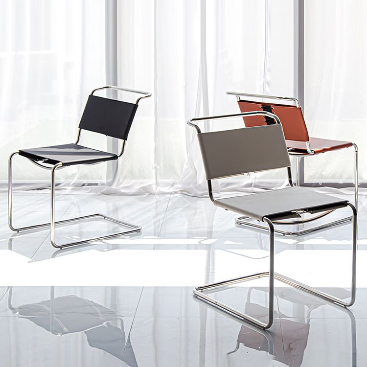 Contemporary Style Open Back Leather Armless Dining Side Chair for Home