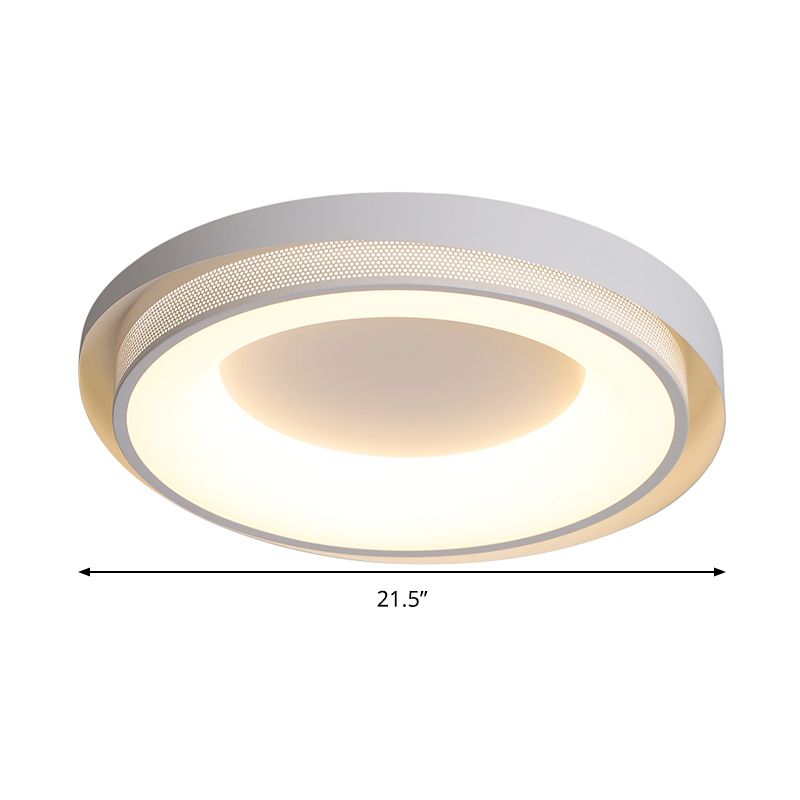 Drum Metal Ceiling Light Contemporary White 18 "/21.5" Wide LED Flush Mount Fixture in Warm/White/3 Color Light