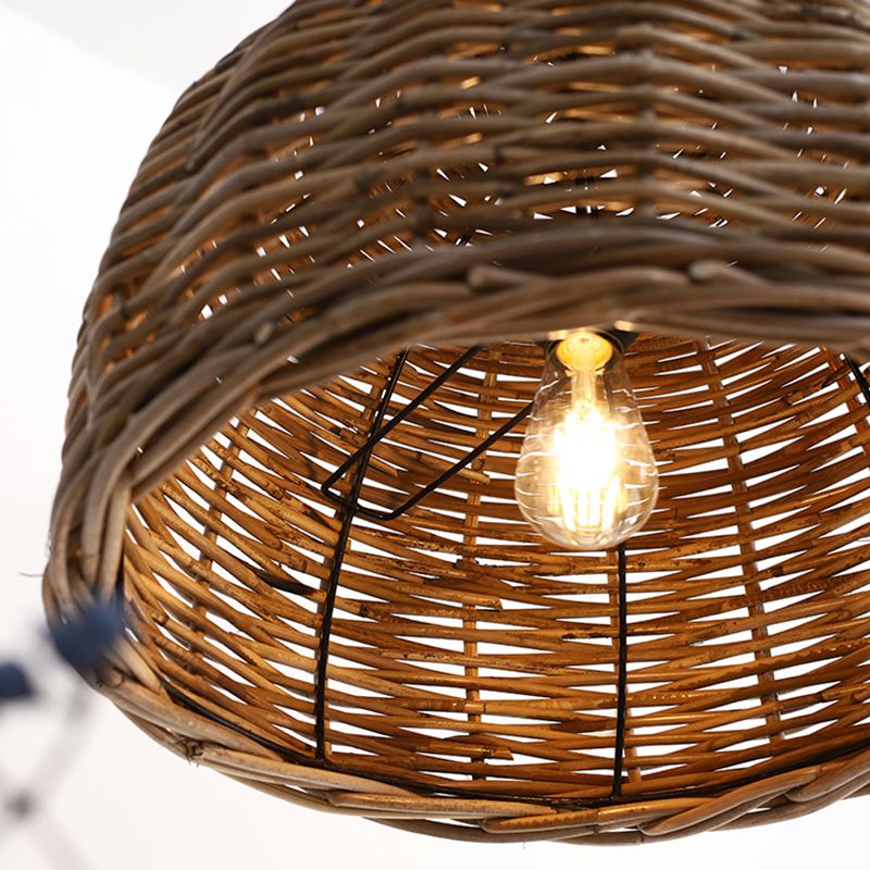 Rattan Bird Nest Shade Hanging Light Retro Hand-weaving Coffee Shop Lighting Fixture