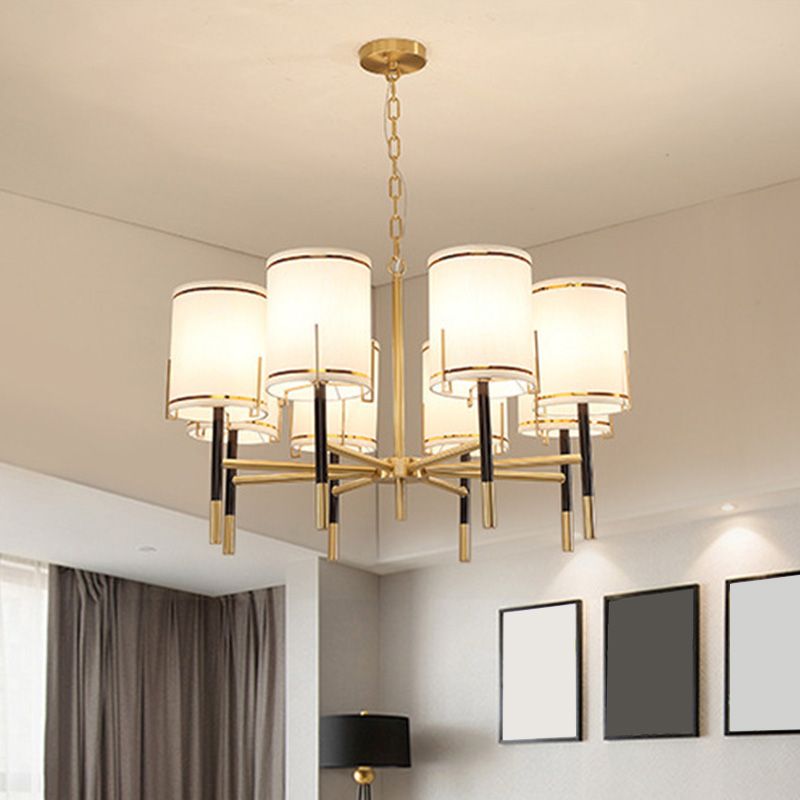 Cylindrical Shape Fabric Ceiling Lighting Modern Gold Chandelier Light Fixture for Living Room