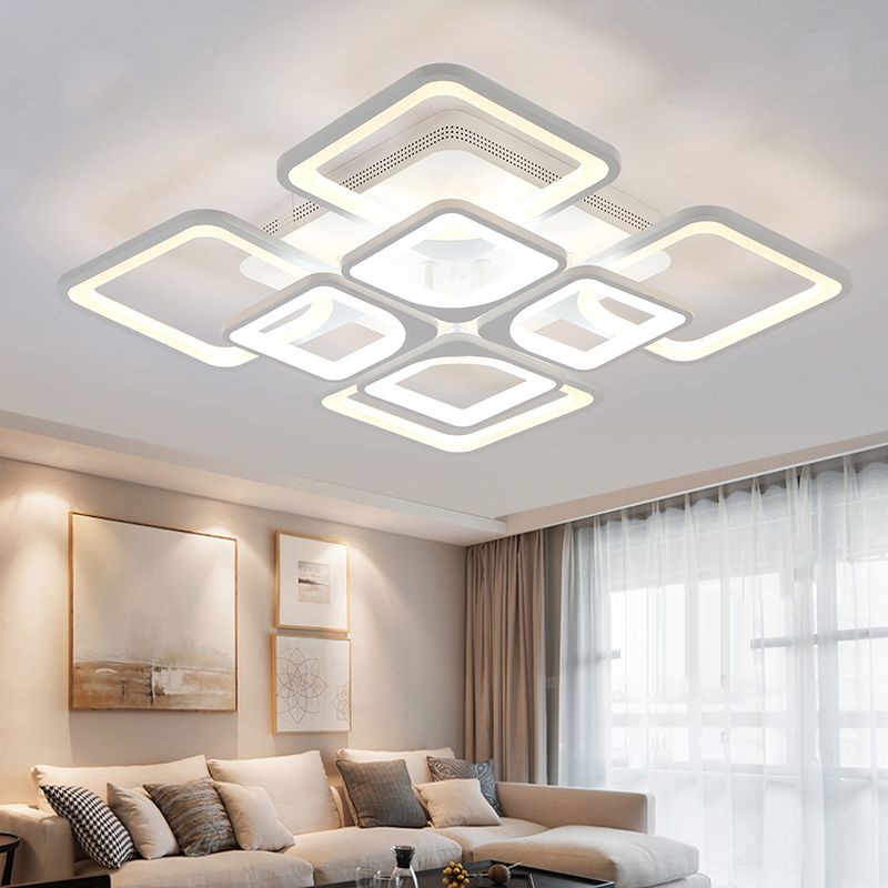 23.5"/27" W LED Bedroom Ceiling Mounted Light White Semi Flush Light Fixture with Square Acrylic Shade in Warm/White Light