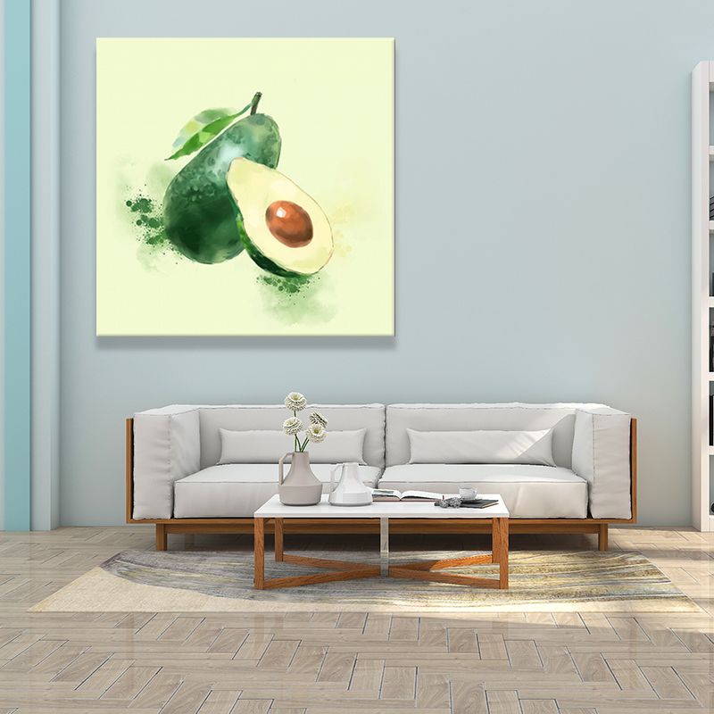 Green Avocado Wall Art Print Fruit Kids Style Textured Wall Decoration for Living Room