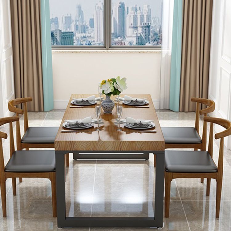 Solid Wood Top Dining Table Rectangle Pine Wood Table with Sled Base in Black