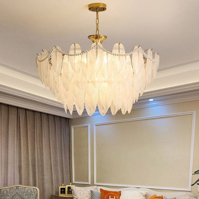 Gold Metal Chandelier Light Fixtures Traditional Multi-Head Feather Hanging Pendant Lamps