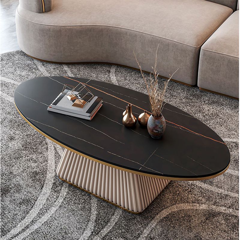 Oval Box Shaped Base Design Slate Table Glam Style Coffee Table
