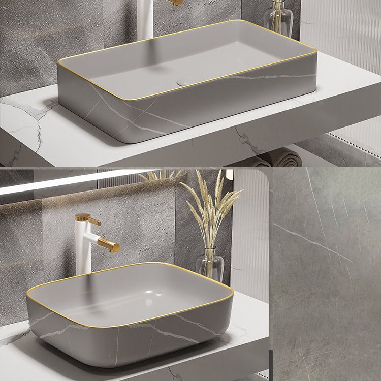 Modern Bathroom Sink Porcelain Pop-Up Drain Rectangular Vessel Bathroom Sink