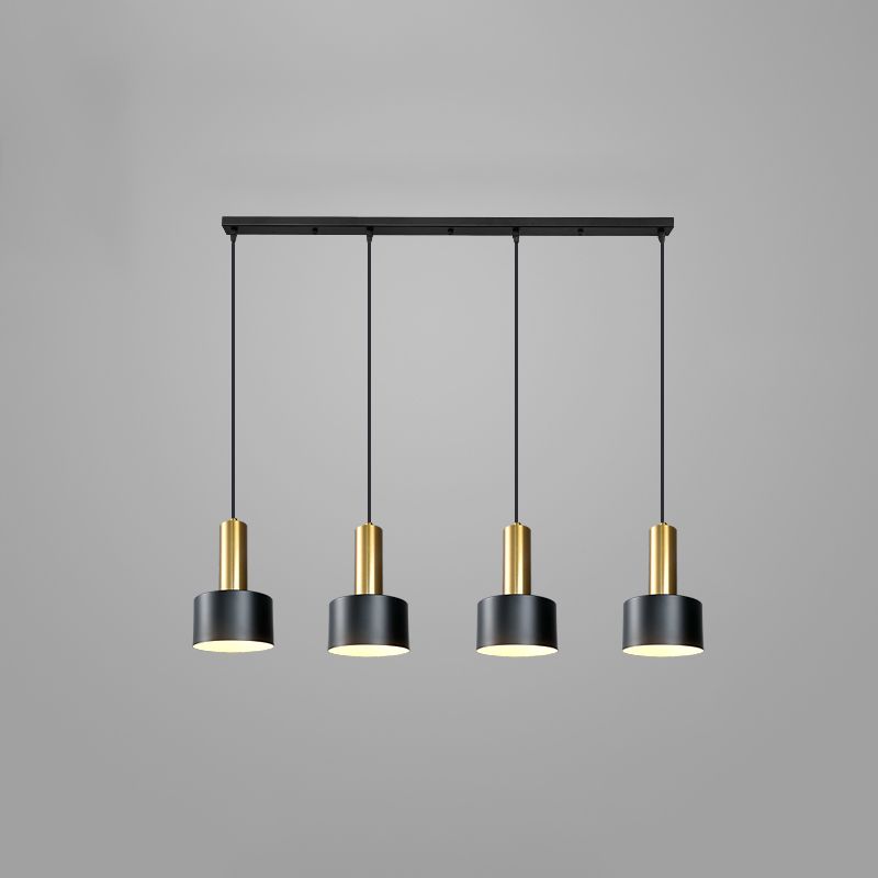 Lámpara de metal de electroplacas de luz colgante cilíndrico creativo moderno en negro y dorado