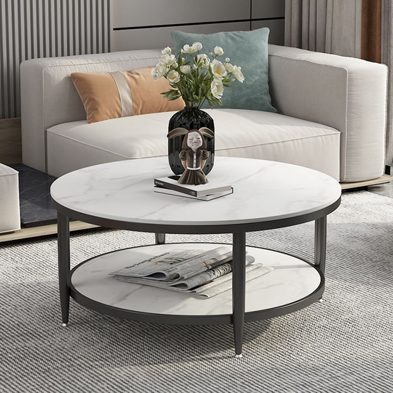 17"H Contemporary Coffee Table Round Stone Cocktail Table with Storage