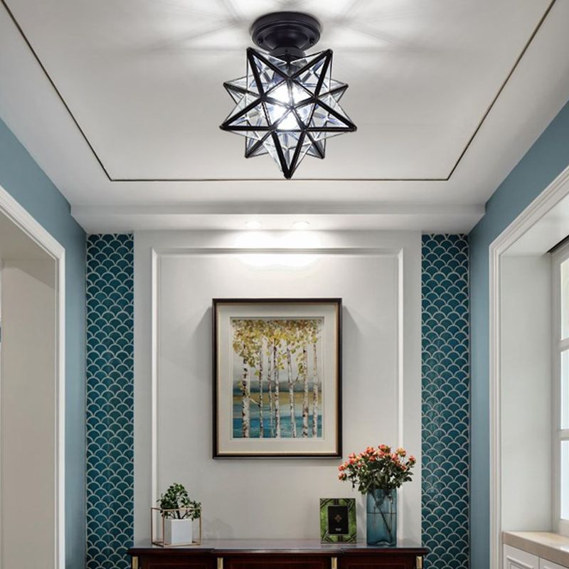 Glass Semi Flush Mount Light Star Shape Vintage Semi Flush Ceiling Light