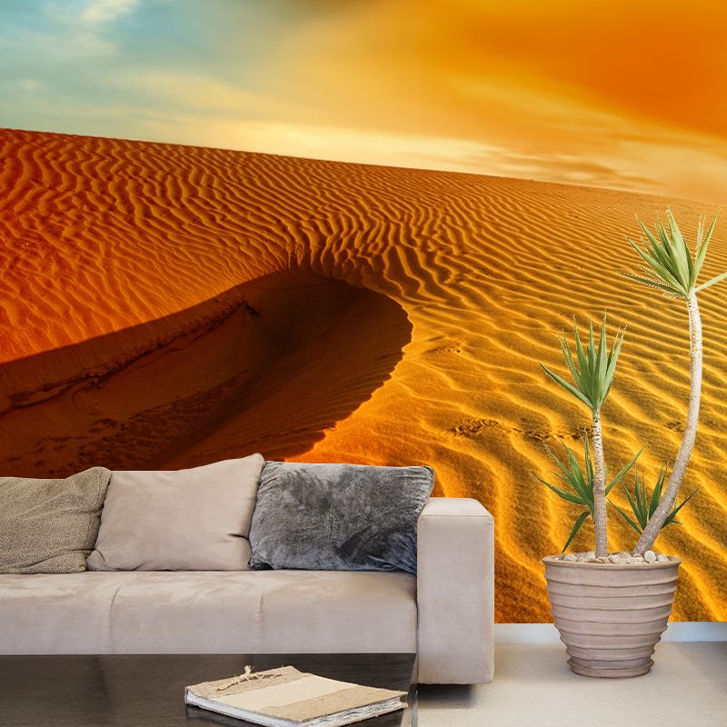 Desert with Evening Glow Mural Decal Modern Smooth Wall Covering in Yellow for Home