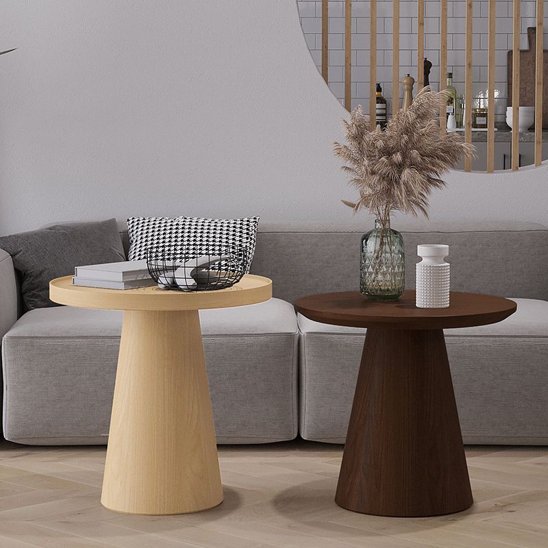 Scandinavian Brown Table Round Pedestal Solid Wood End Table