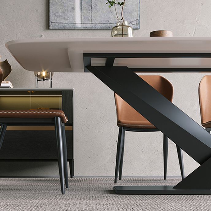 Modern Pedestal Casual Dining Table Stone and Metal Dining Room Kitchen Table