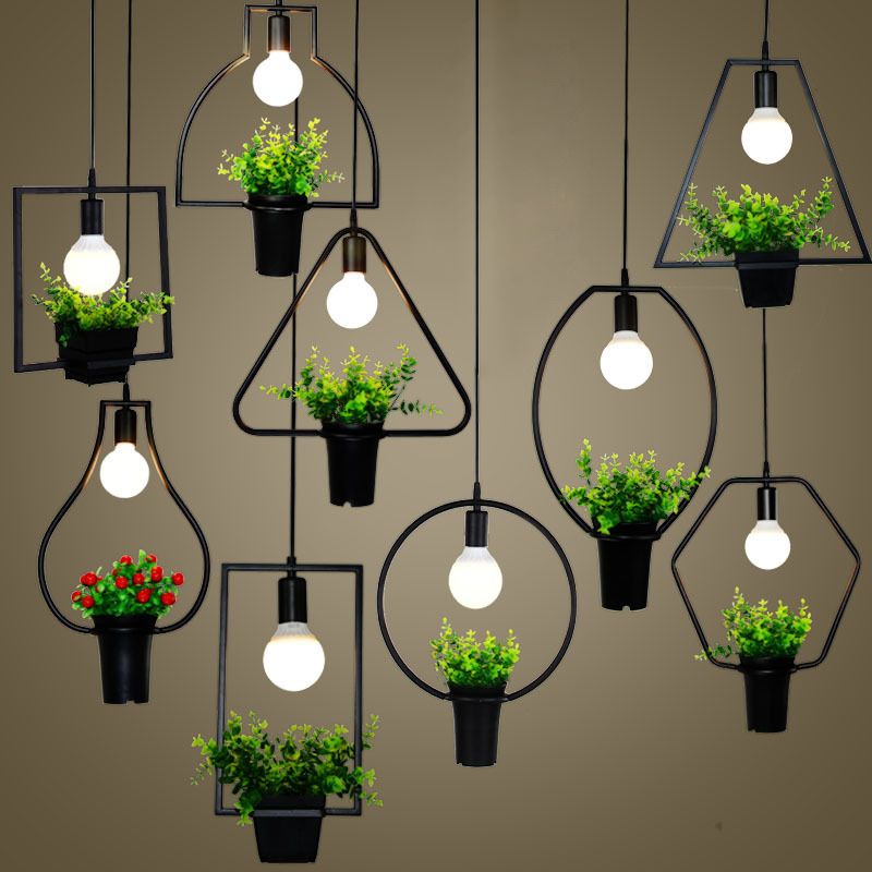 Luces de techo colgantes de planta verde industrial lámpara colgante de luz única creativa para cafetería