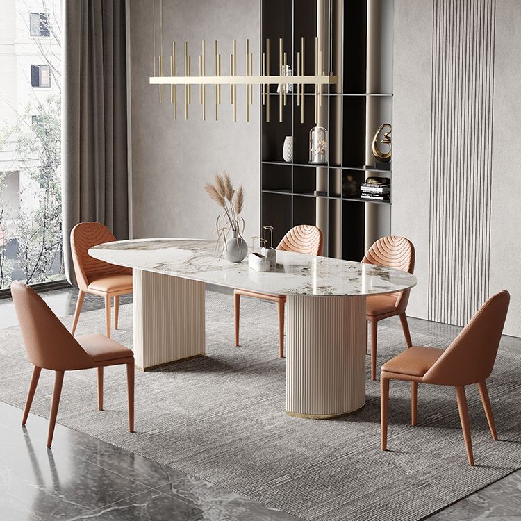 Glam Sintered Stone Table Dining Oval Table with Metal Legs for Home Use