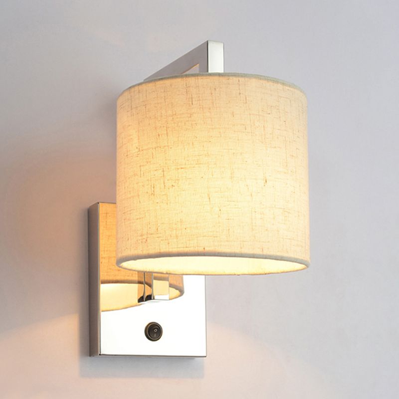 Drum Wall Light Sconce Modernism Fabric LED Sconce Light in Chrome for Living Room