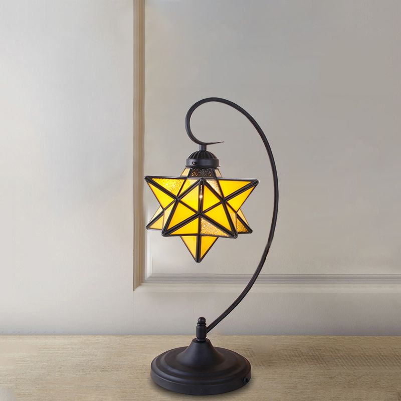 Black Pentagram Nightstand Light Baroque 1 Head Pink/Yellow/Dark Blue Glass Night Table Lamp for Bedside