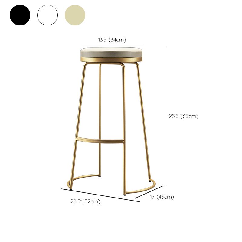 Glam Armless Backless Counter Stool Iron Bar Stool with Leather Cushion and Footrest