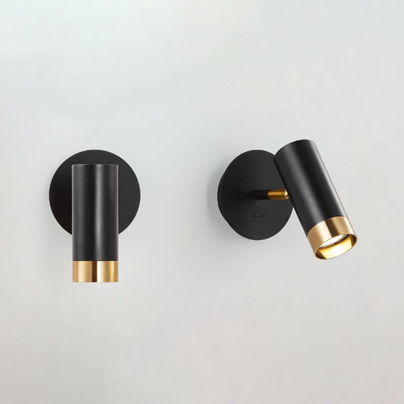 Nordic Style Iron Wall Light Cylinder Shape Rotatable Wall Lamp for Bedroom