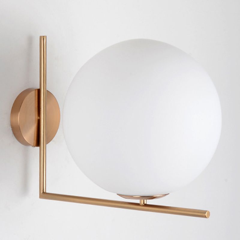 Globe White Glass Wall Light Nordic Simplicity Style Single Light Wall Sconce in Gold