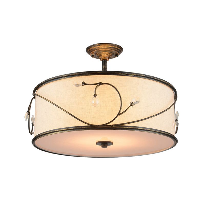 Drum Fabric Semi Mount Lighting Classic 5 Lights Living Room Ceiling Light in Flaxen, 16"/19.5" Wide