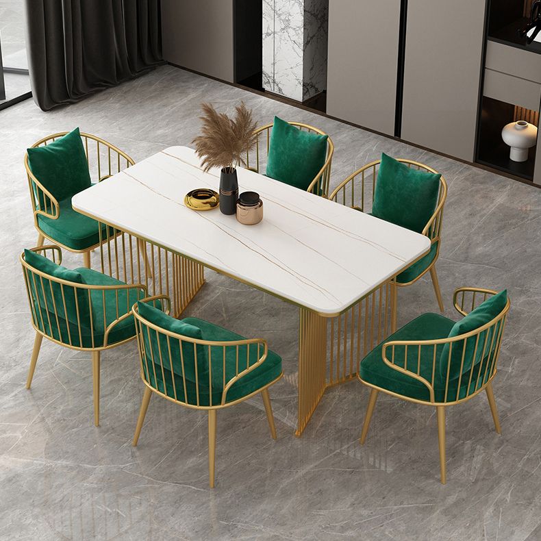 Stone Dining Table Traditional Luxury Table with Sled Base in Gold