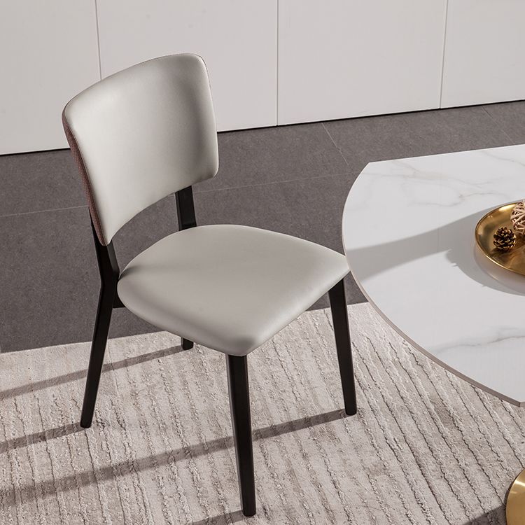 Solid Wood Frame Dining Chairs Modern Faux Leather Armless Chair