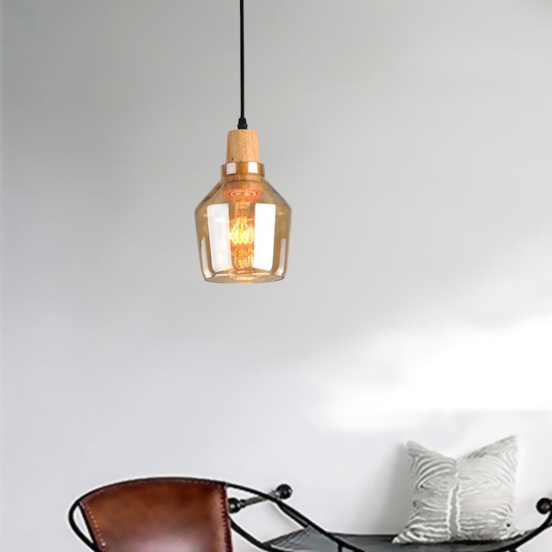Modern 1 Light Pendant Lamp Amber Glass Shade Barn/Disc/Trifle Hanging Light Kit, 5.5"/7.5"/13" Wide