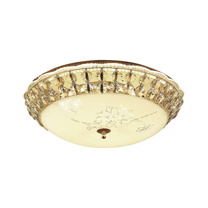 Dome LED Flush-Mount Light Fixture Modern Style Clear Hand-Cut Crystal Close to Ceiling Lamp in Gold